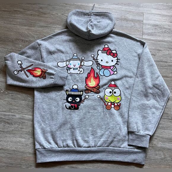 Hello Kitty Campfire Friends Sweater Oversized Cotton Gray Hoodie Large - Picture 2 of 8